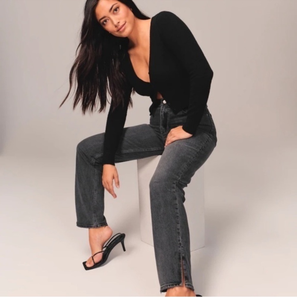 90s Curve Love Ultra High Rise Straight Jeans 28 Short in Black